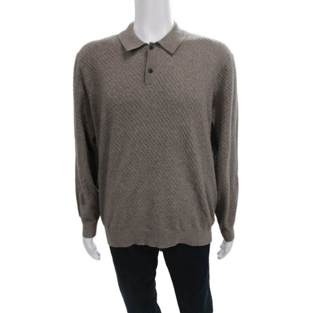 Tahari Mens Pullover Collared Geometric Gray Long Sleeve Polyester Size L